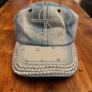 Women’s Bling baseball cap anchor adjustable faded denim black stitching on top